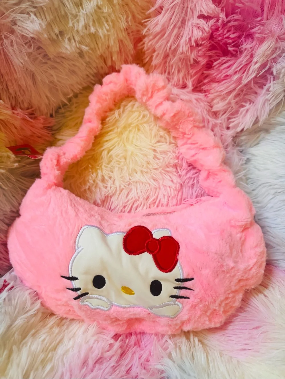 Hello Kitty Pink Plush Shoulder Bag with Red Bow